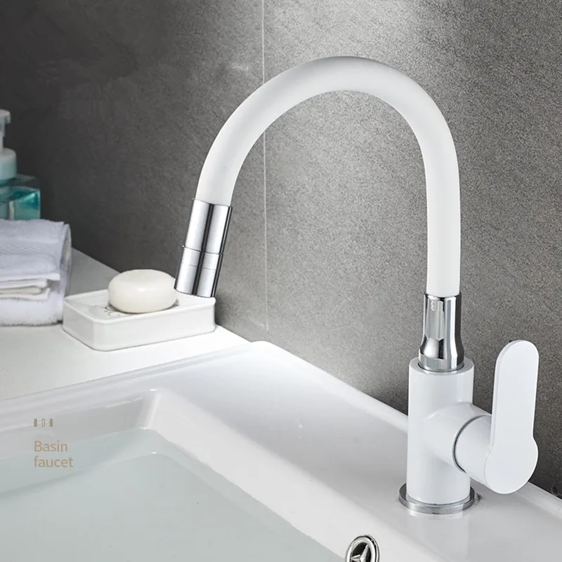 Bathroom Sink Faucet Single Handle Rotation  Basin Mixer Faucet Cold and Hot Water Basin Faucet Black/white Basin Tap