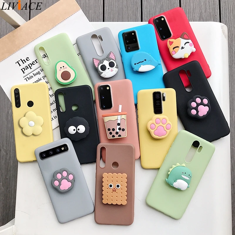 3D silicone cartoon phone holder case for samsung galaxy s20 s20 plus ultra Fe s10 5g s10e lite s9 s8 plus stand cover