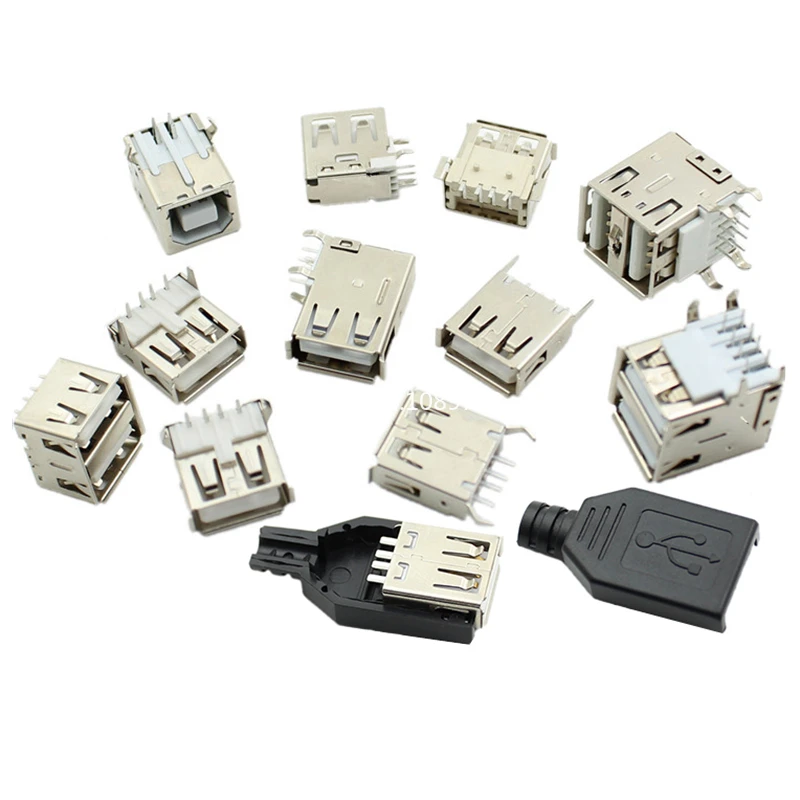 10PCS USB Interface Female Square Socket A Type B Female 90 Degree Bent Leg Double-sided 180 Degree Vertical Straight Leg Patch