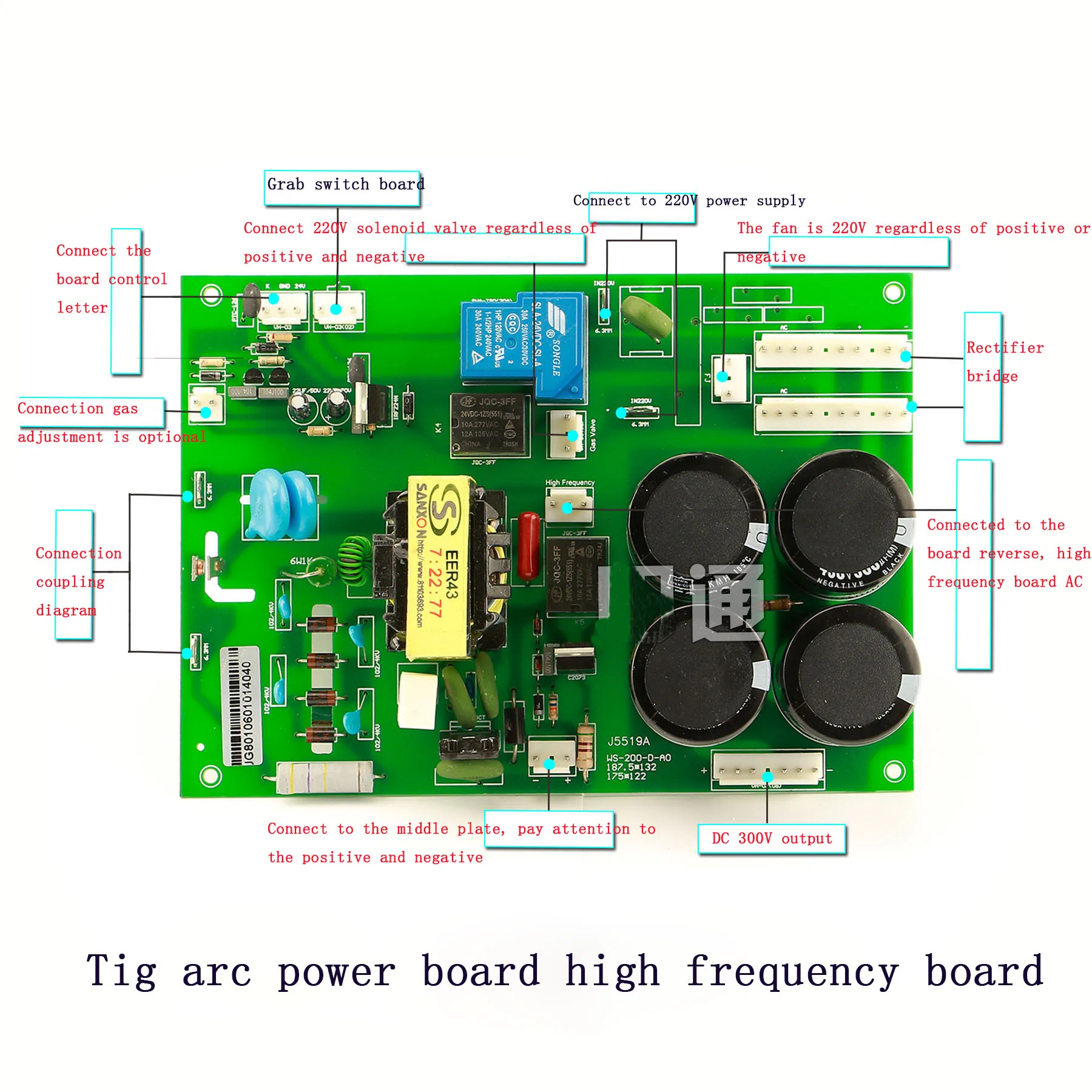Máquina de soldadura de arco de argón, accesorios de placa de circuito de alta frecuencia, WS/TIG-200, potencia de placa inferior