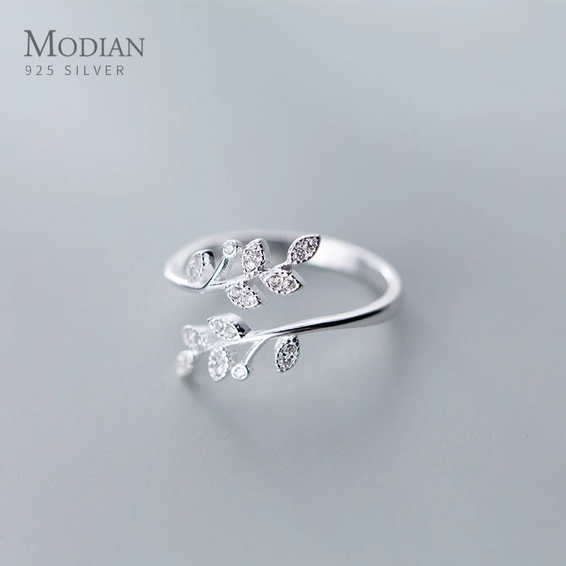 

Modian Dazzling Zircon Tree Branch Leaves Sterling Silver 925 Ring for Women Free Size Ring Luxury Engagement Gift Fine Jewelry