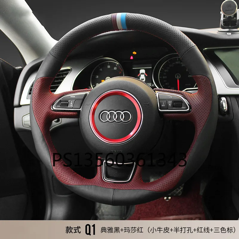 

DIY hand-stitched steering wheel cover fit for Audi A4L A3 A6L Q5L Q3 A5 Q7 leather handle cover