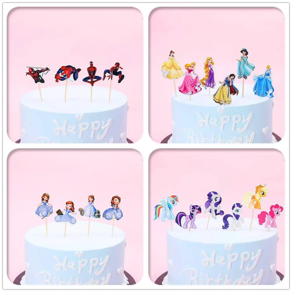 Cake Topper Princess Theme Party Supplies Cupcake Topper Birthday Party Decorations Kid Baby Shower Sofia Spiderman Cake Toppers