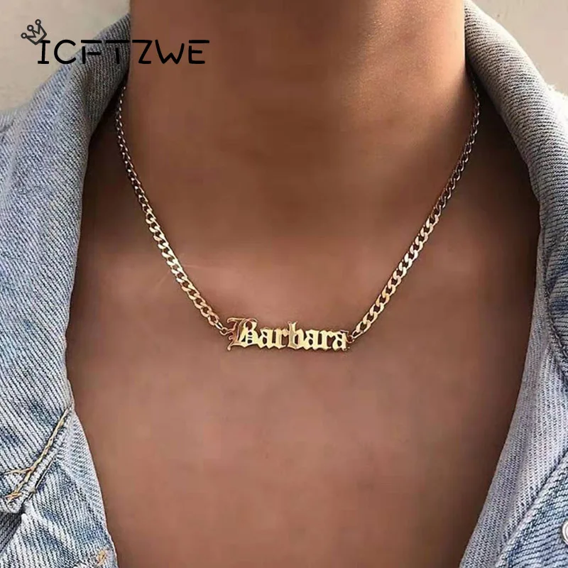 Custom Gothic Old English Nameplate Necklace For VIP Customer