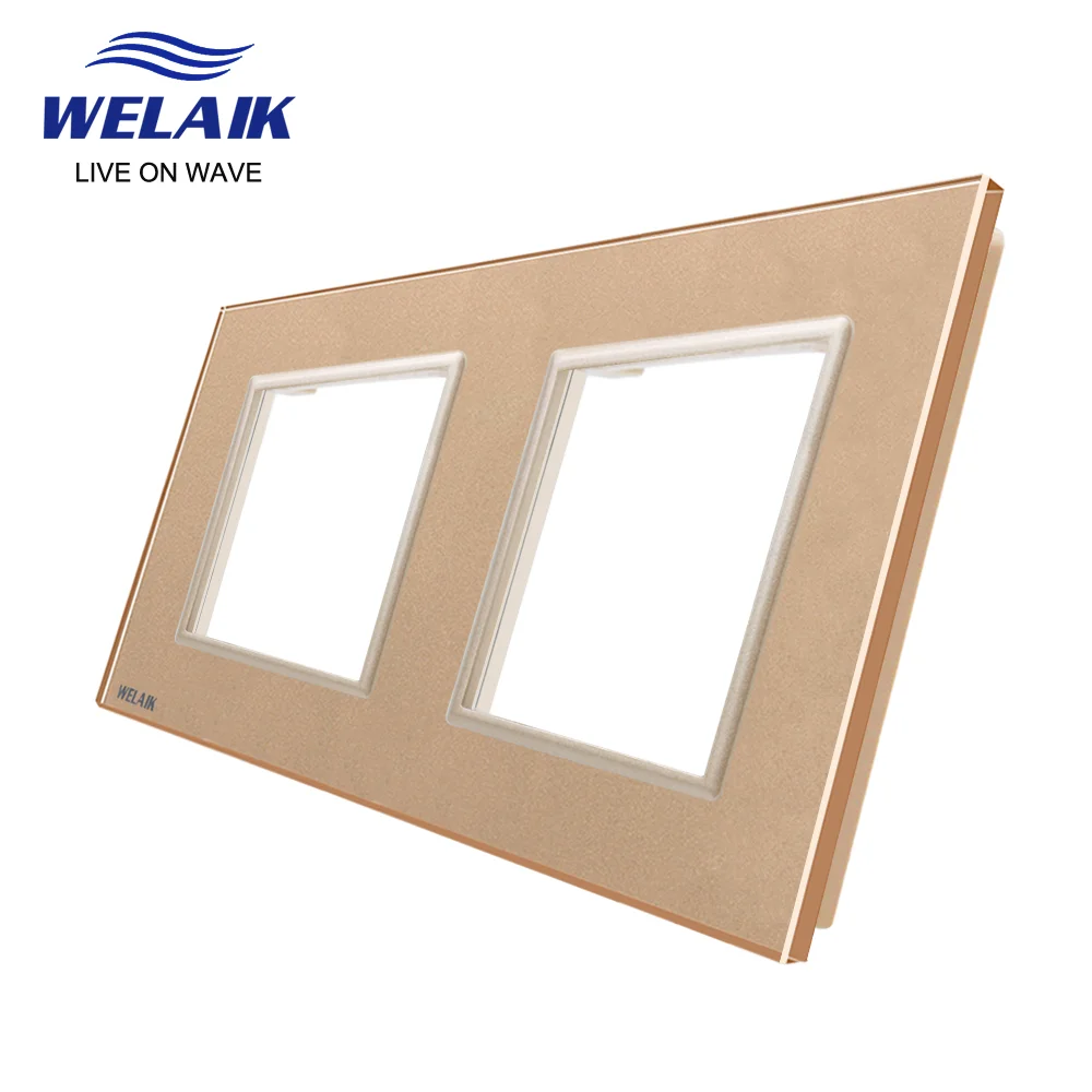 WELAIK  EU 2Frame 151*80mm White Wall Socket Outlet Square-hole Crystal Tempered Glass Panel Only DIY Parts  A288W1