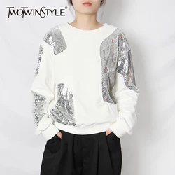 TOWTWINSTYLEPatchwork Irregular Sequins Casual Sweatshirt For Women O Neck Long Sleeve Loose Sweatshirts Female 2020 Autumn