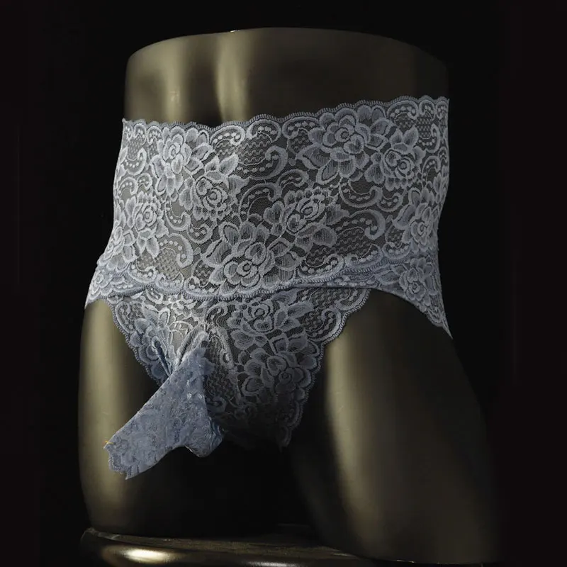 

Sexy Men Lace COCkRing G-string Candy Color U Convex Pouch G-string High Waist Sheer Sexy Thong Hollow Out Plus Size Gay Wear 10