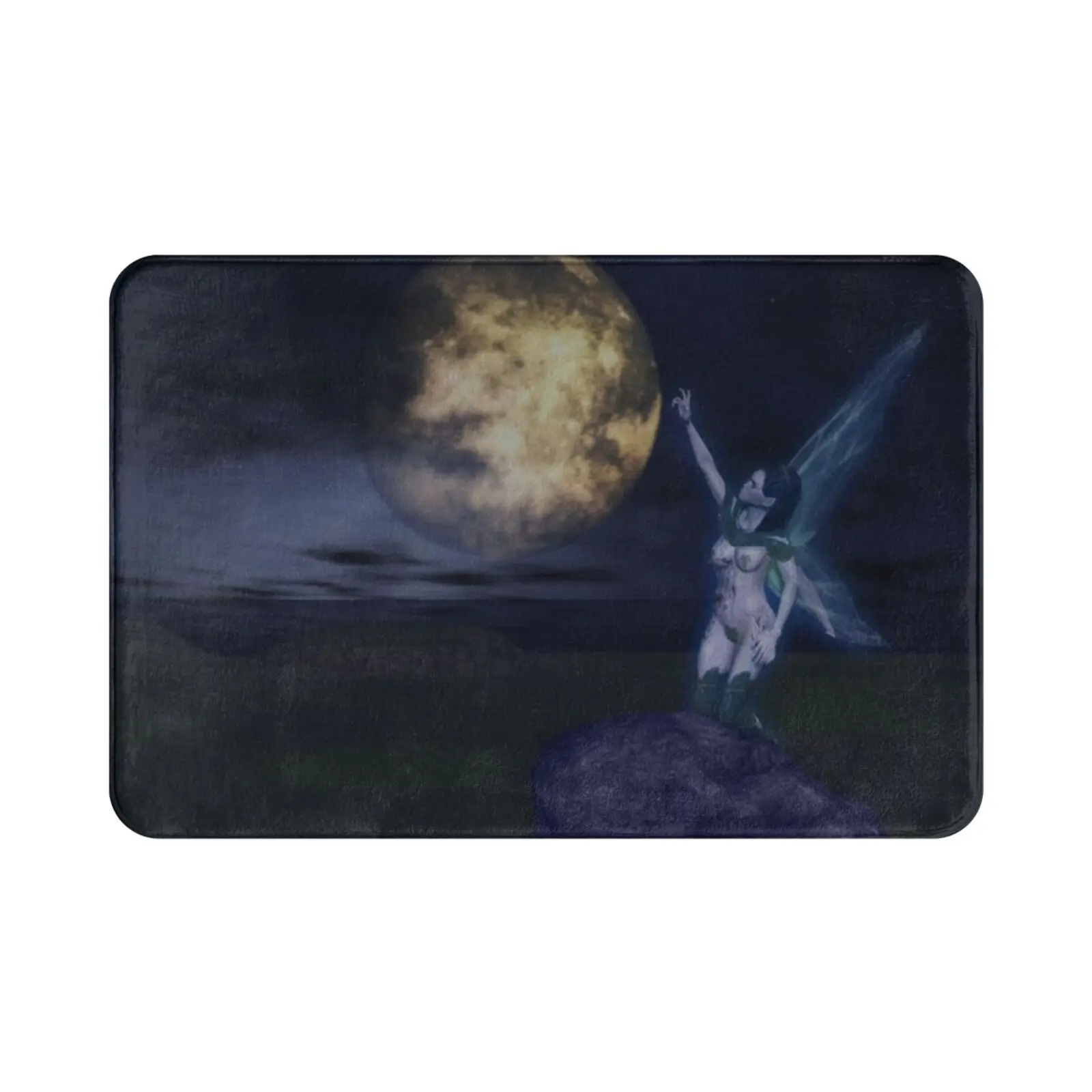 Fairy In The Moonlight Carpet Mat Rug Cushion Soft Fairy Moon Blues Night Landscape Mystical New Age