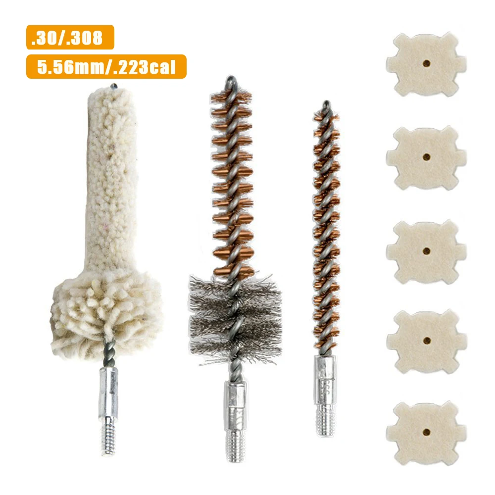 8Pcs/Set Tactical Bronze Stainless Steel Mop Bore Brush Chamber Cleaning Pad for Shotgun Rifle Thread 8-32 for.30/.308/.223cal