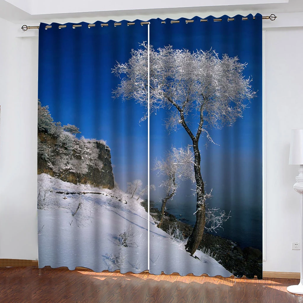 

photo Blackout Window Drapes Luxury 3D Curtains winter tree curtain 3D Curtain Printing Blockout Polyester Photo Drapes