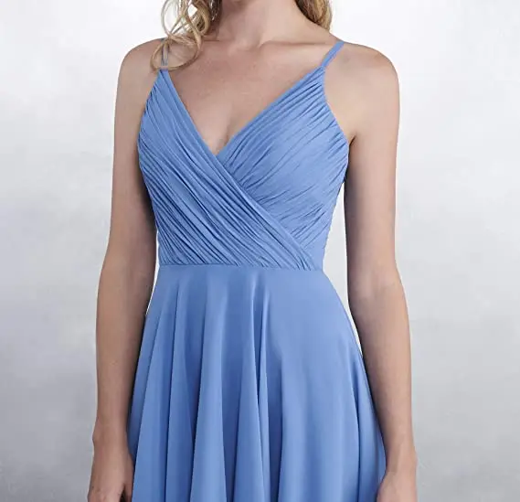 Vrouwen Hoge Lage V-hals Gedrapeerde Chiffon Bruidsmeisje Jurken Lange Formele Prom Avond Платья Для Выпускного 2020 Vestidos De fiesta