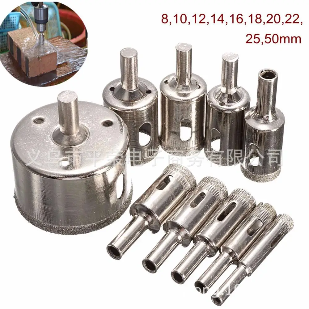 10 Chiếc Tráng Kim Cương Bộ Mũi Khoan Ngói Đá Cẩm Thạch Kính Gốm Cưa Lỗ Khoan Bits Cho Dụng Cụ Điện 8mm-25mm-50mm