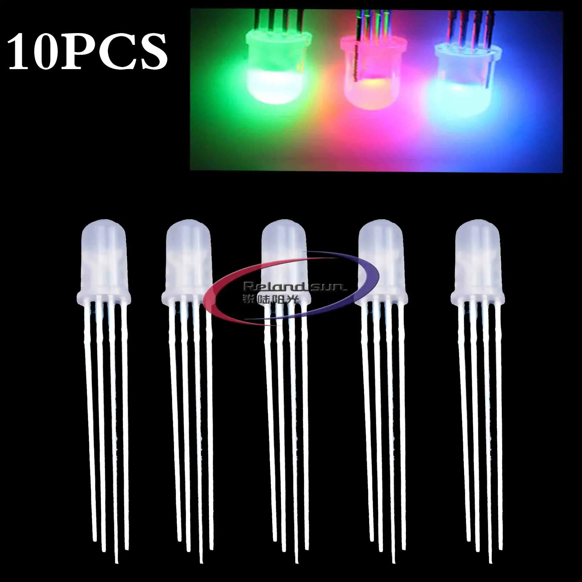 10pcs 5mm RGB LED Common Cathode Tri-Color Emitting Diodes f5 RGB Diffused