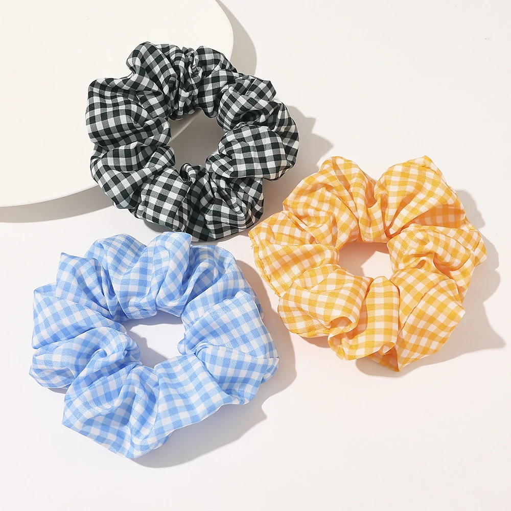 Scrunchies para el pelo para mujer, coletero a cuadros, diseño de marca famosa, moda coreana, venta al por mayor, conjunto de 6 uds.