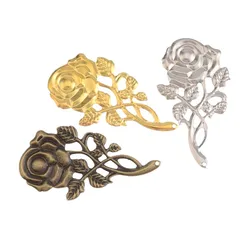 5PCs Bronze/Gold/Silver Filigree Rose Flower Connectors Embellishment Gift Decoration DIY Findings 7.7x4.2cm