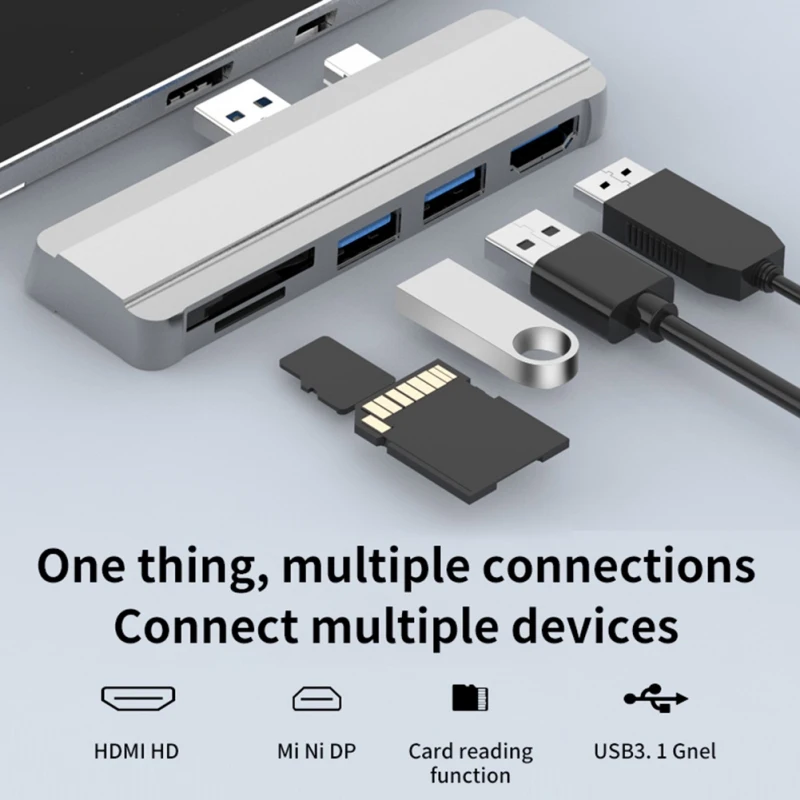 5-em-1 hub usb para a superfície pro docking station hdmi-tela de projeção hd compatível para sd/tf leitor de cartão expansão usb3.0 doca