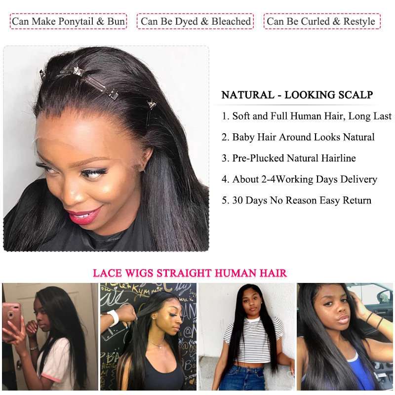 Queen Hair Full Lace Wig Unprocessed Raw Human Hair Straight Comfortable and Breathable High Ponytail Available Natural Look