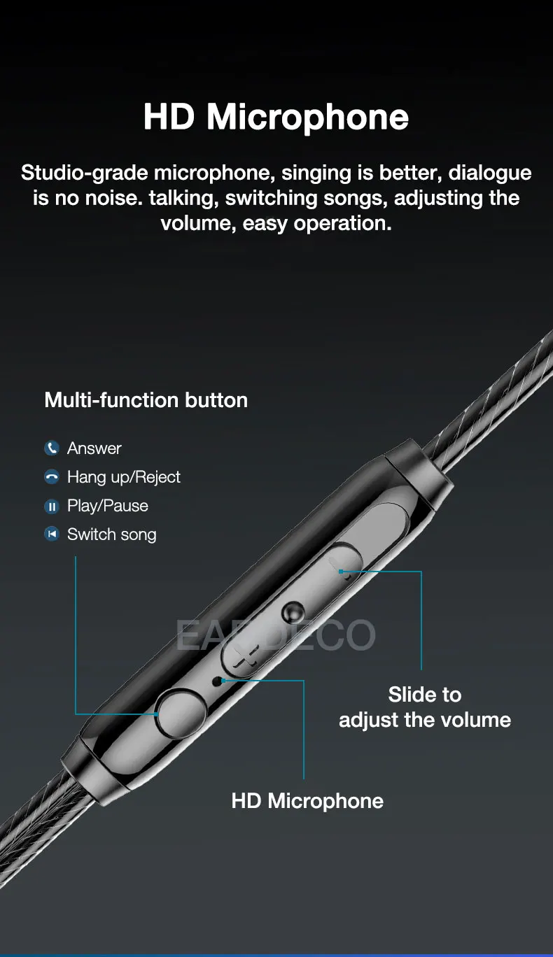 EARDECO Headphone Headset with Mic Wired Headphones Heavy Bass In Ear Stereo Wired Earphone Earbuds Wire Game Phone Earphones