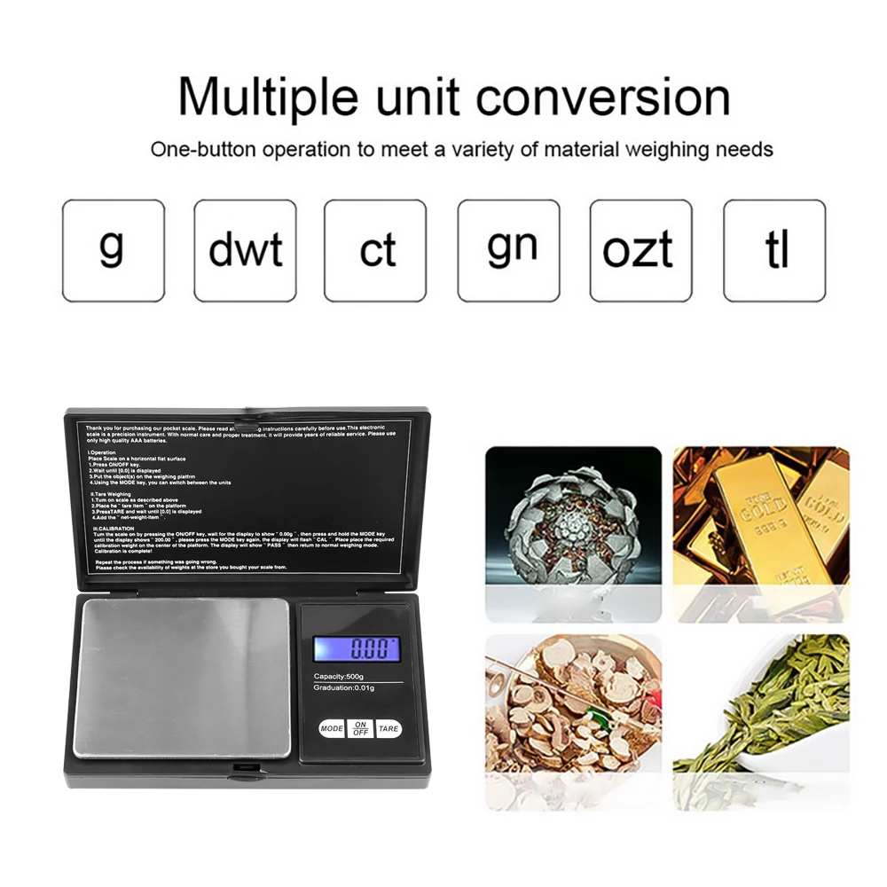 Mini waga cyfrowa 500g 0.01 wysoka precyzja elektryczna waga kieszonkowa do biżuterii złota gramatura waga kuchenna