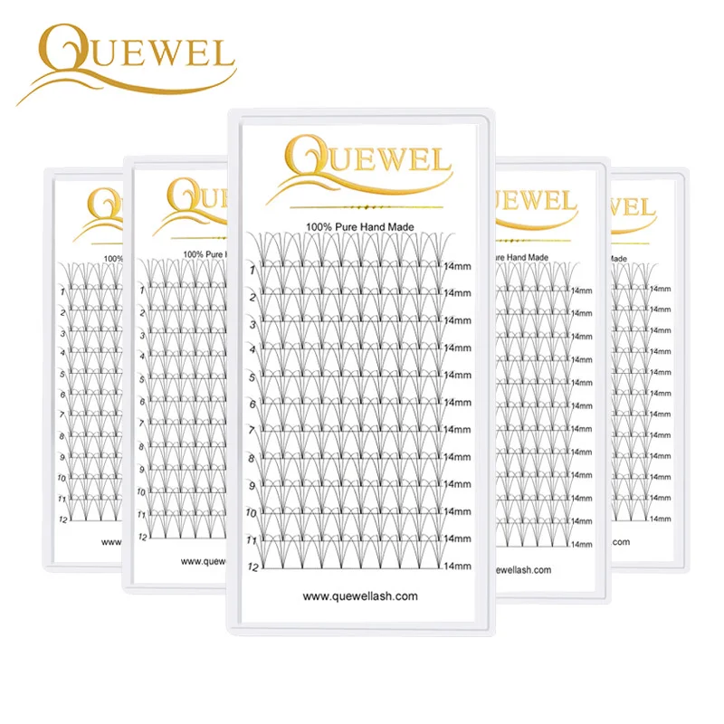 Quewel Premade Volume Fans Lashes 10-Box Set Russian Volume Eyelash Extensions Short Stalk False Eyelashes Faux Mink Wholesale