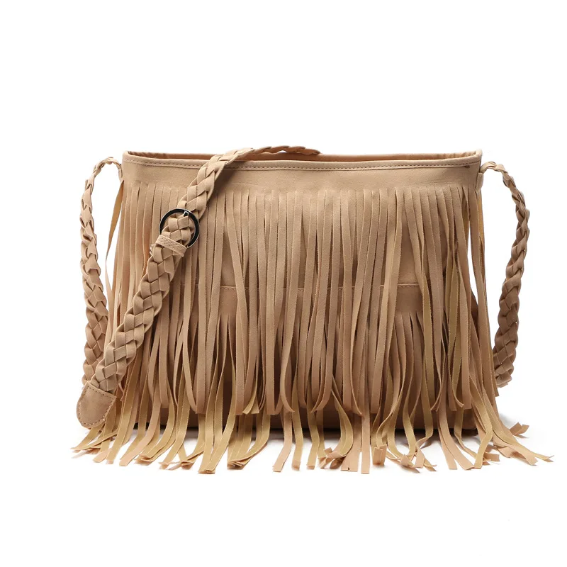 Hippie Suede Fringe Tassel Messenger Bag Women Hobo Shoulder Bags Female Fashion Crossbody Handbag for Women