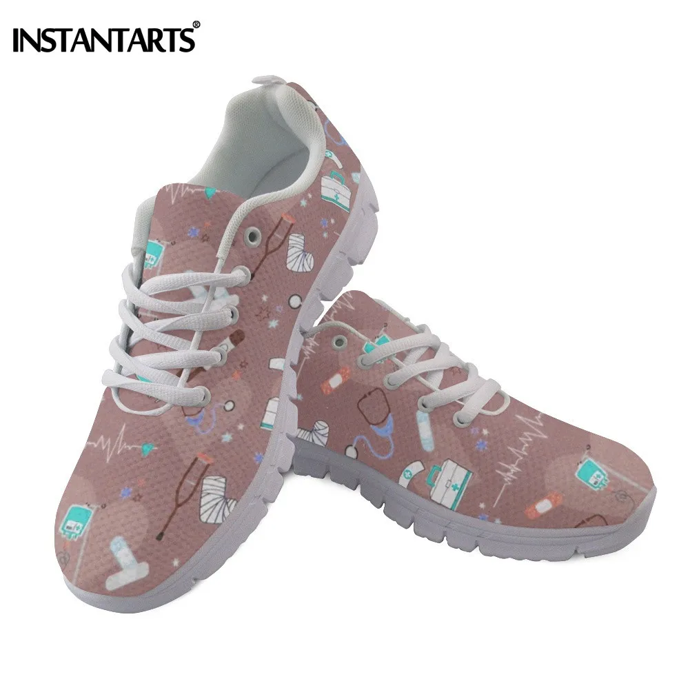 

INSTANTARTS Women Flats Shoes Medical Tool Pattern Print Winter Teens Girls Mesh Flats Shoes Comfortable Female Sneakers Shoes