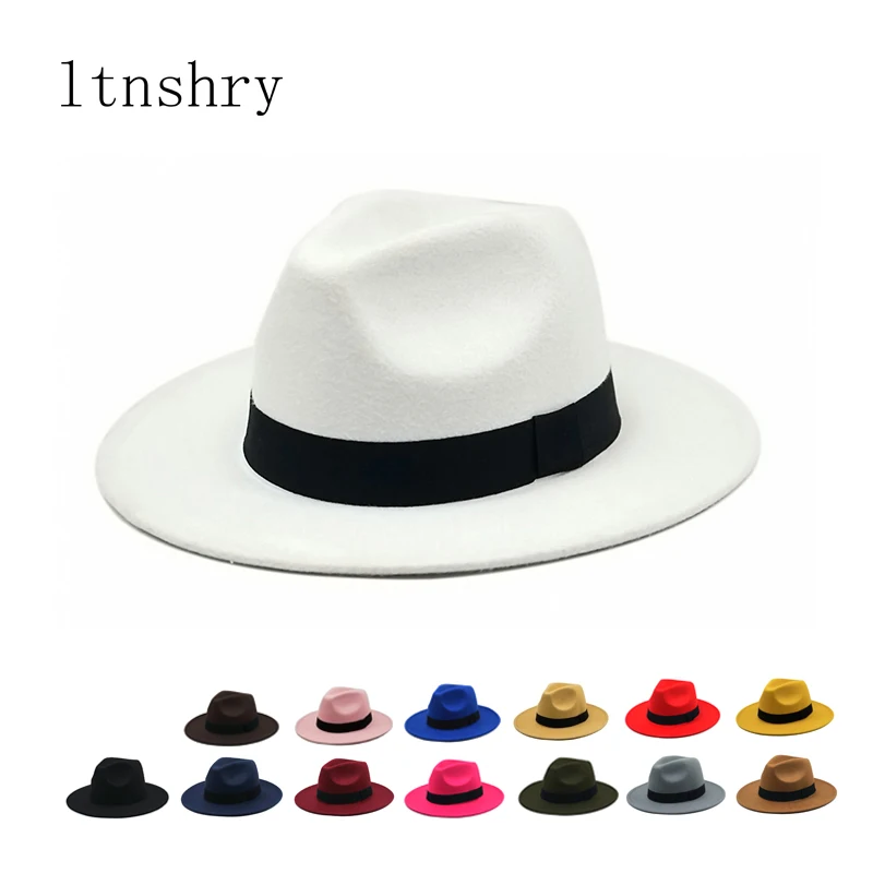 

Witner Autumn for Woman Vintage Fedora Men Wool Wide Brim Top Hat Chapeau white Black Church Hat Bowler Ladies women's Jazz Hats