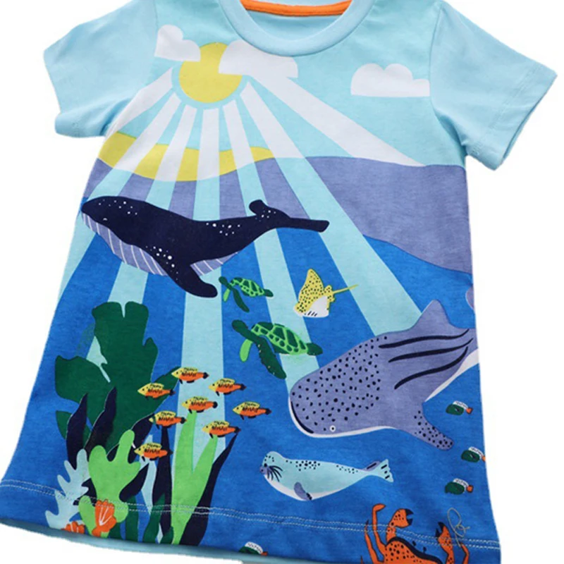 TUONXYE Summer Boys Short Sleeve T-shirts Tops Clothes Sun Fish Whale Pattern Children Clothing Kid Cotton Outfit 2-8Years