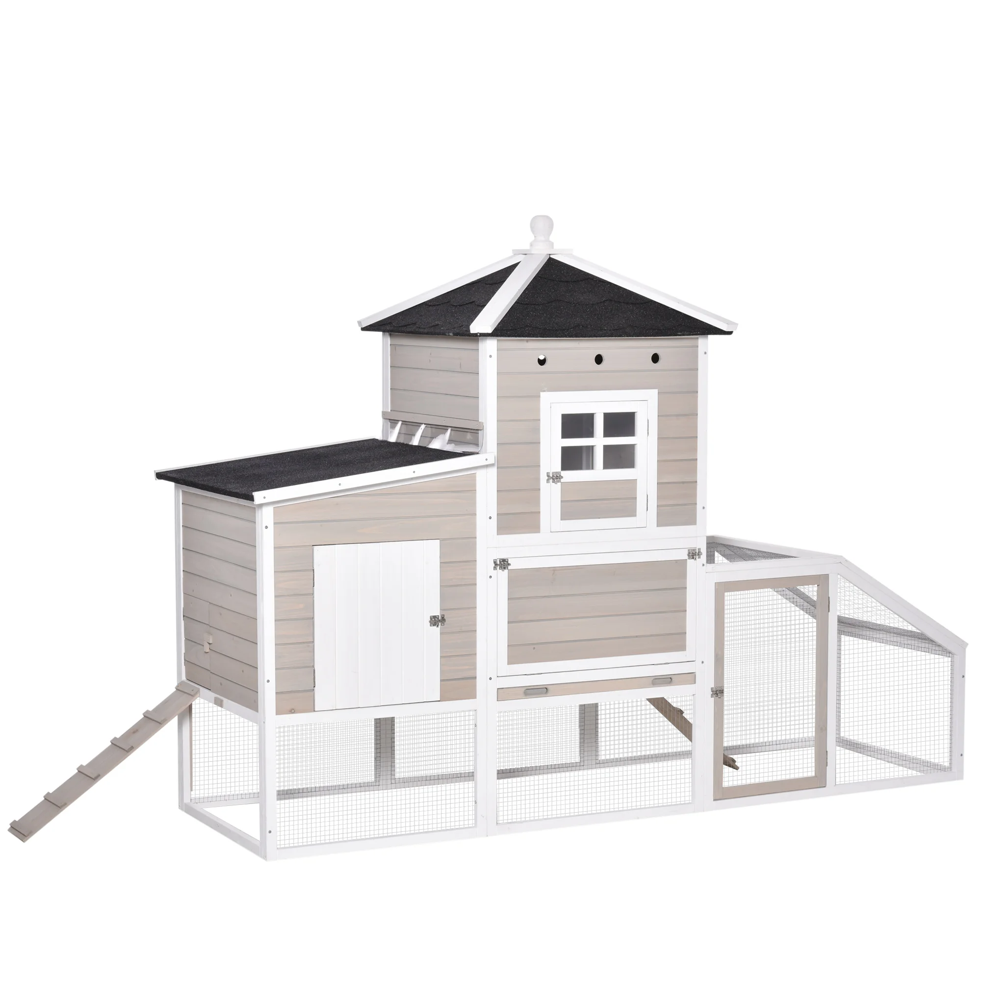 PawHut outdoor wooden chicken coop large chicken cage 2-tier House removable tray 235x83x171 cm