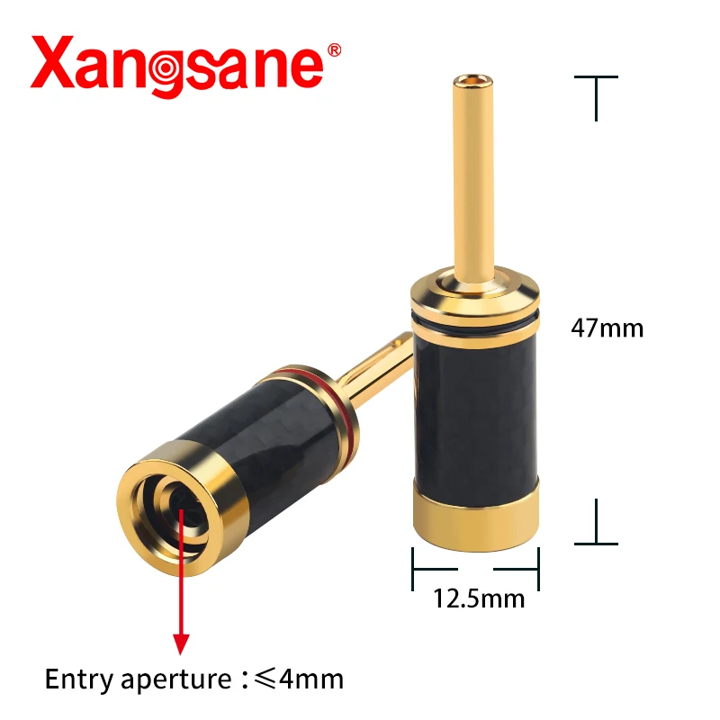 8pcs/50pcs/100pcs black carbon fiber 3U real gold banana plug welding-free speaker audio amplifier plug