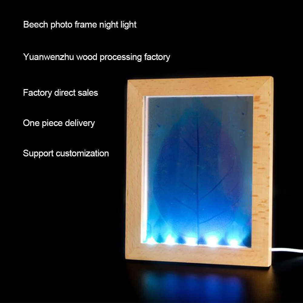 Creative DIY Wooden Photo Frame LED Night Light 3D Carving Beech Luminous Acrylic Crystal Decoration Customization LED 09