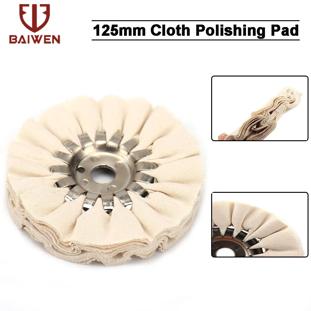 5" Cotton Airway Buffing Wheel Polishing Pad 125mm Cloth Wheel Disc 16 Plys With Iron Center Abrasive Tool 16mm Bore