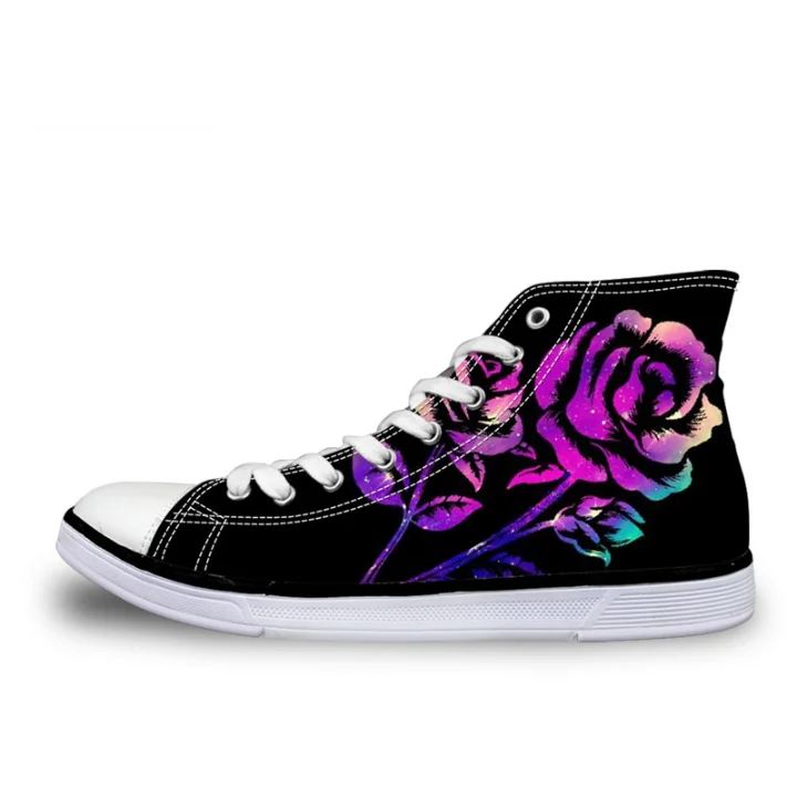 Pink Galaxy Rose Printing Women's Shoes Causal Winter Vulcanize Shoes Girls High Top Canvas Sneakers Black Calzado Mujer