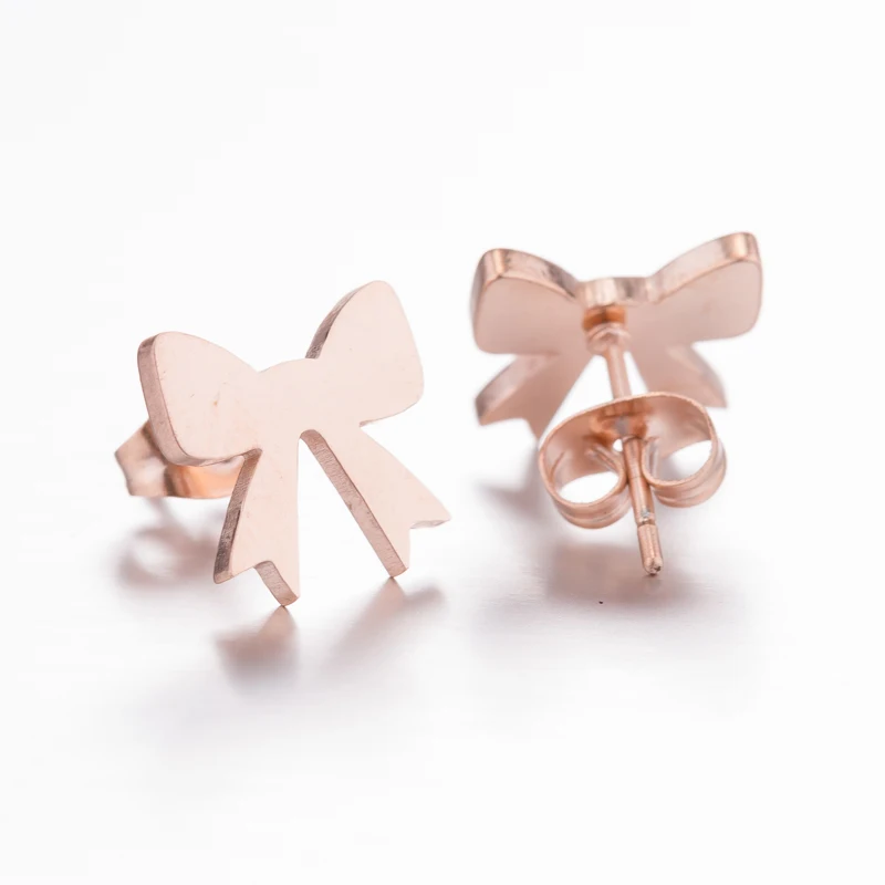 Hot Sale Stainless Steel Bow Knot Earring Personality Bowknot Flower Stud Ear Bijoux Women Wedding Gift Party Everyday Jewelry