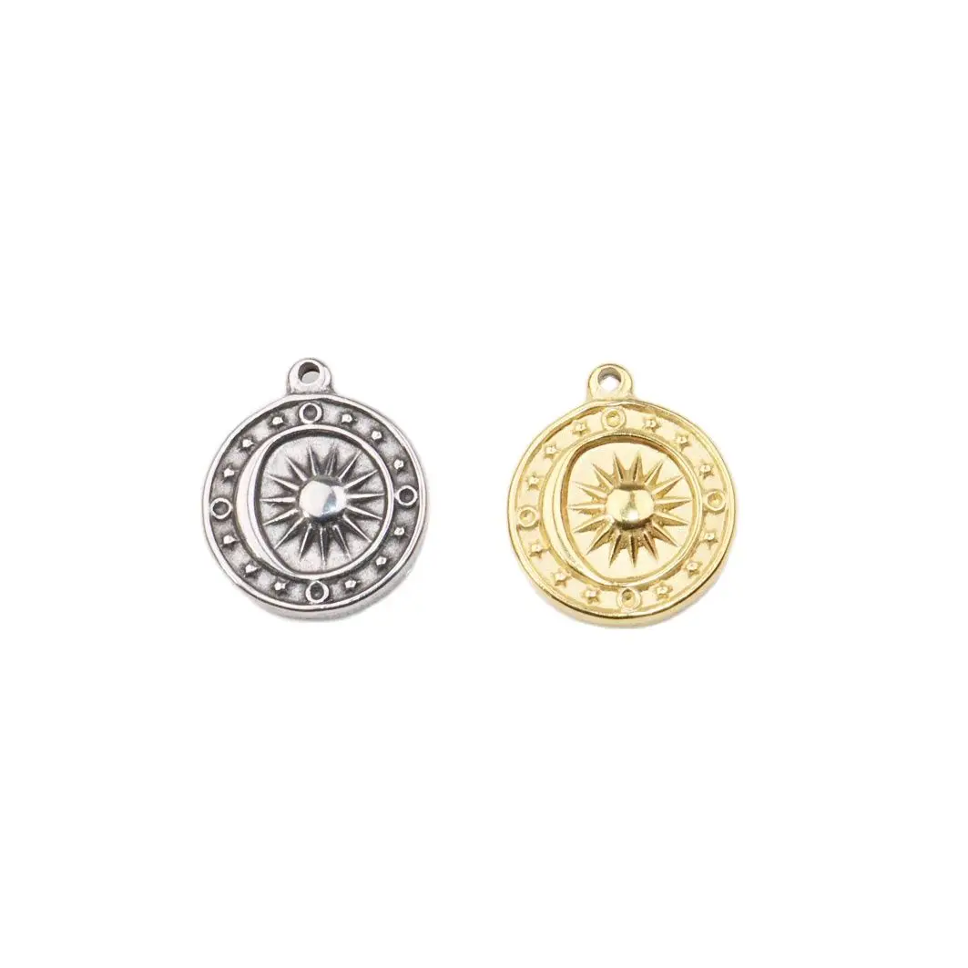 5pcs 15mm Wholesale Stainless Steel High Quality Moon Sun Charms Pendant DIY Necklace Earrings Bracelets Unfading 2 Colors