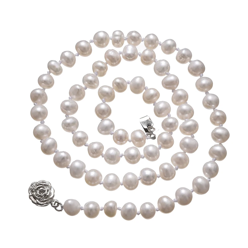 

Natural Freshwater Pearl Necklace Near Round Pearl Jewelry for Women Wedding Gifts for The New Year 2021 Trend 36inches 7-8mm