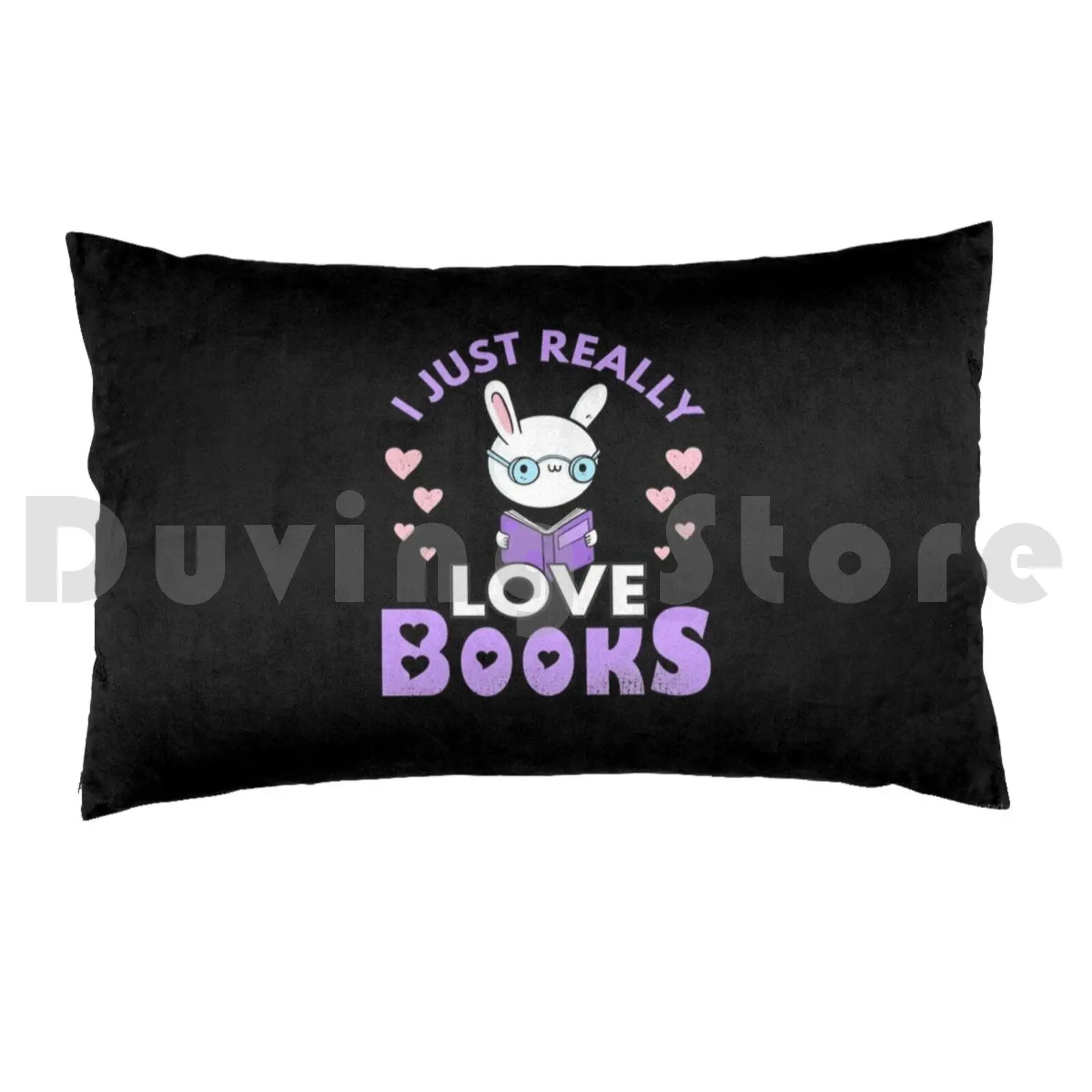 Kawaii Book Bunny Design Pillow Case Printed 50x75 Bunny Rabbit Reading Book Bookworm Hobby Love Learning