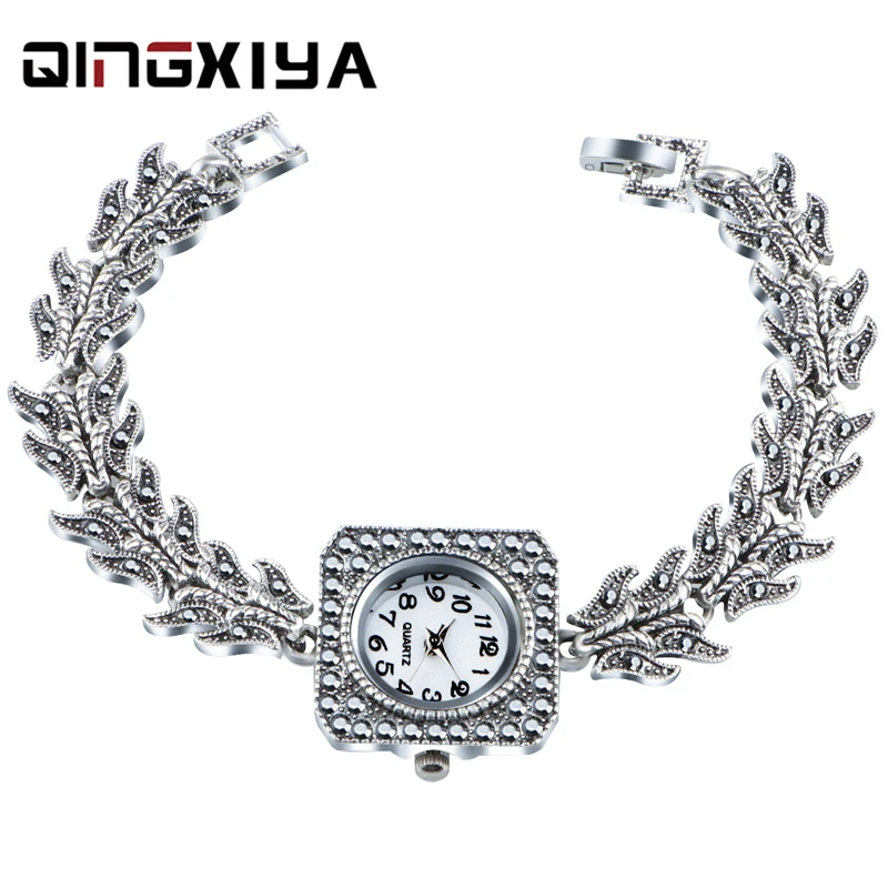 Qingxiya Nieuwe Dames Antieke Zilveren Armband Horloges Vrouwen Jurk Horloge Crystal Quartz Horloges Klok Vrouwen Montre Femme