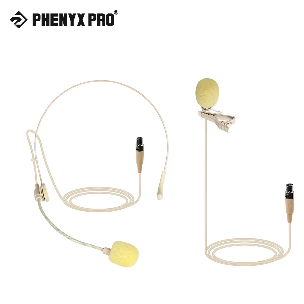 

Beige Color Lavalier Lapel & Headset Mic Combo Flexible Wired Boom Headset, Compatible with All Phenyx Pro Wireless Mic