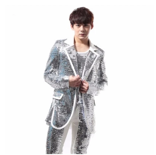 

silver color singer dancer show male DS dance costumes outerwear coat stage casual jacket DJ jazz nightclub performance bar