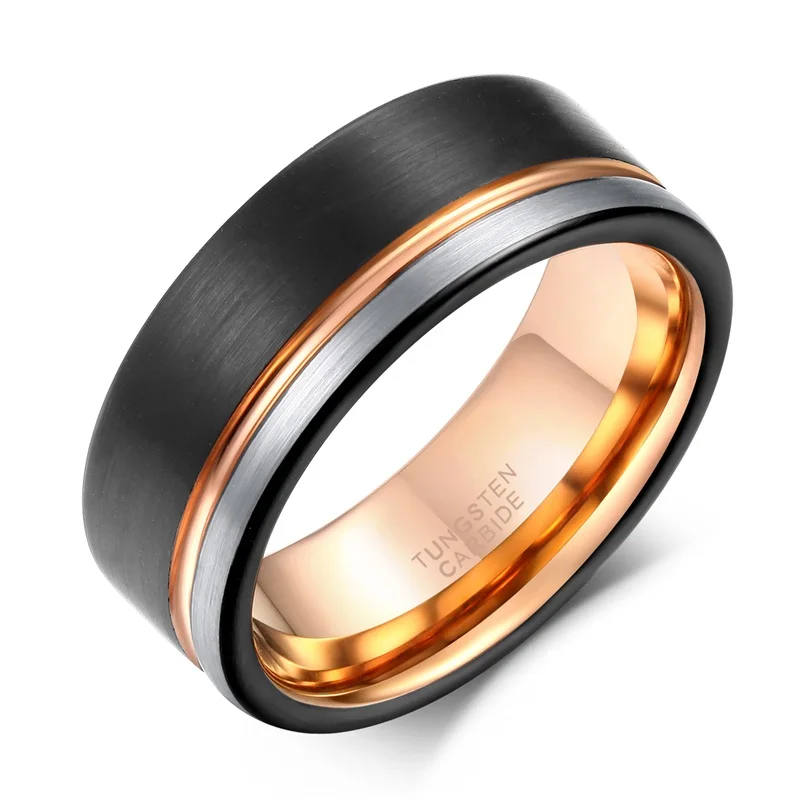 TIGRADE Tungsten Ring Black Rose Gold 8mm 3
