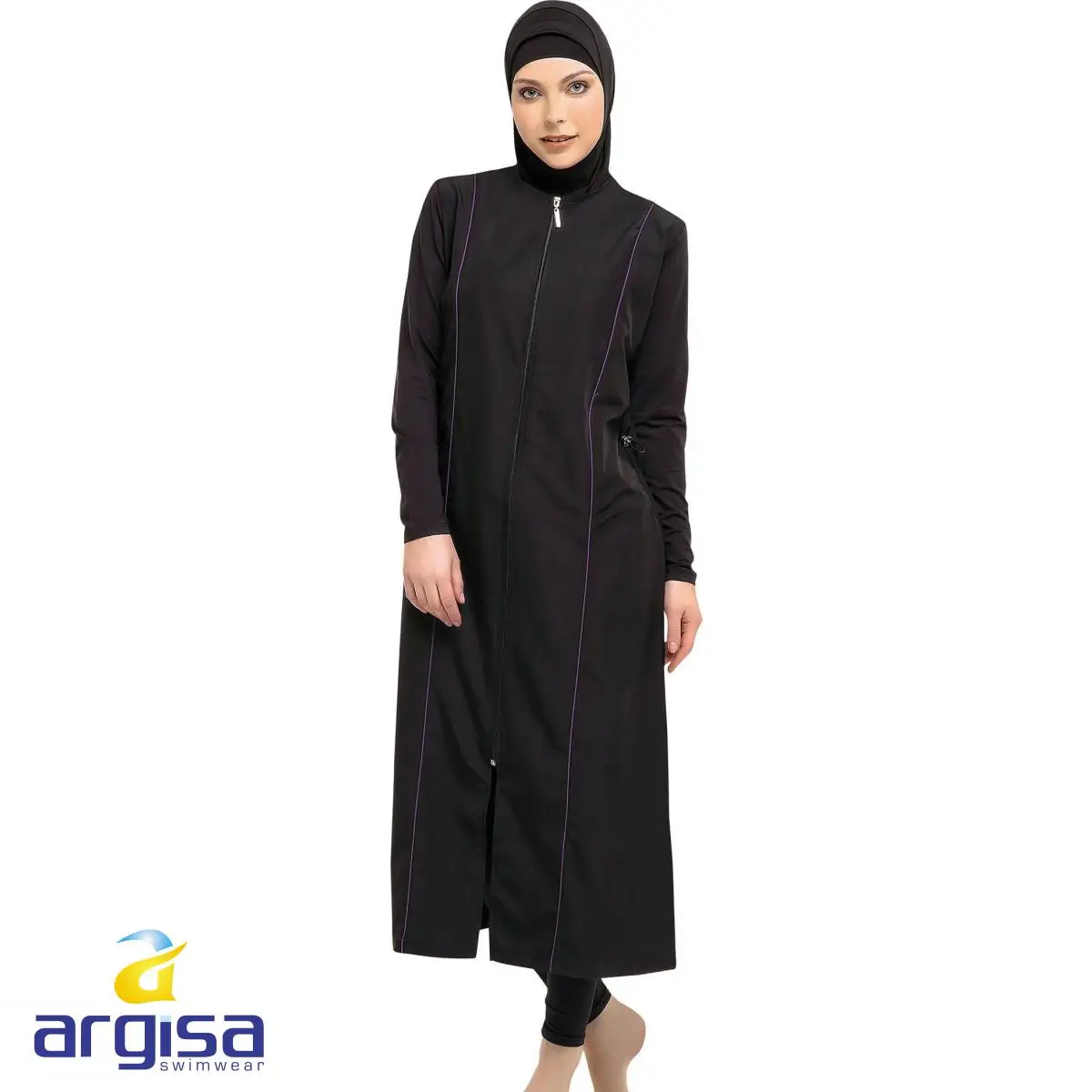 Argisa 7119 Extra Long Micro Sleeves Full Burkini Muslim Swimwear M-3XL Plus Size Hijab Islamic Swimsuit Turkey Women Black Blue