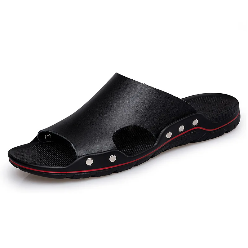 Sandales en cuir pour hommes, pantoufles de plage de haute qualité, chaussures décontractées, fond extérieur, chaussures de plage, grand 45, été,