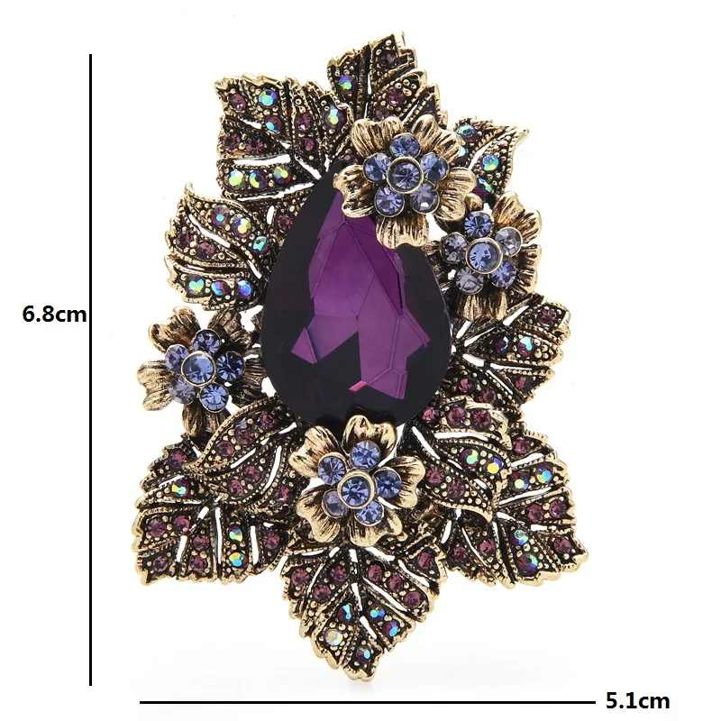 Wuli&baby fialový broušené sklo palác styl kvést brože pro ženy drahokamu večírek úřad brož kolíků dárky