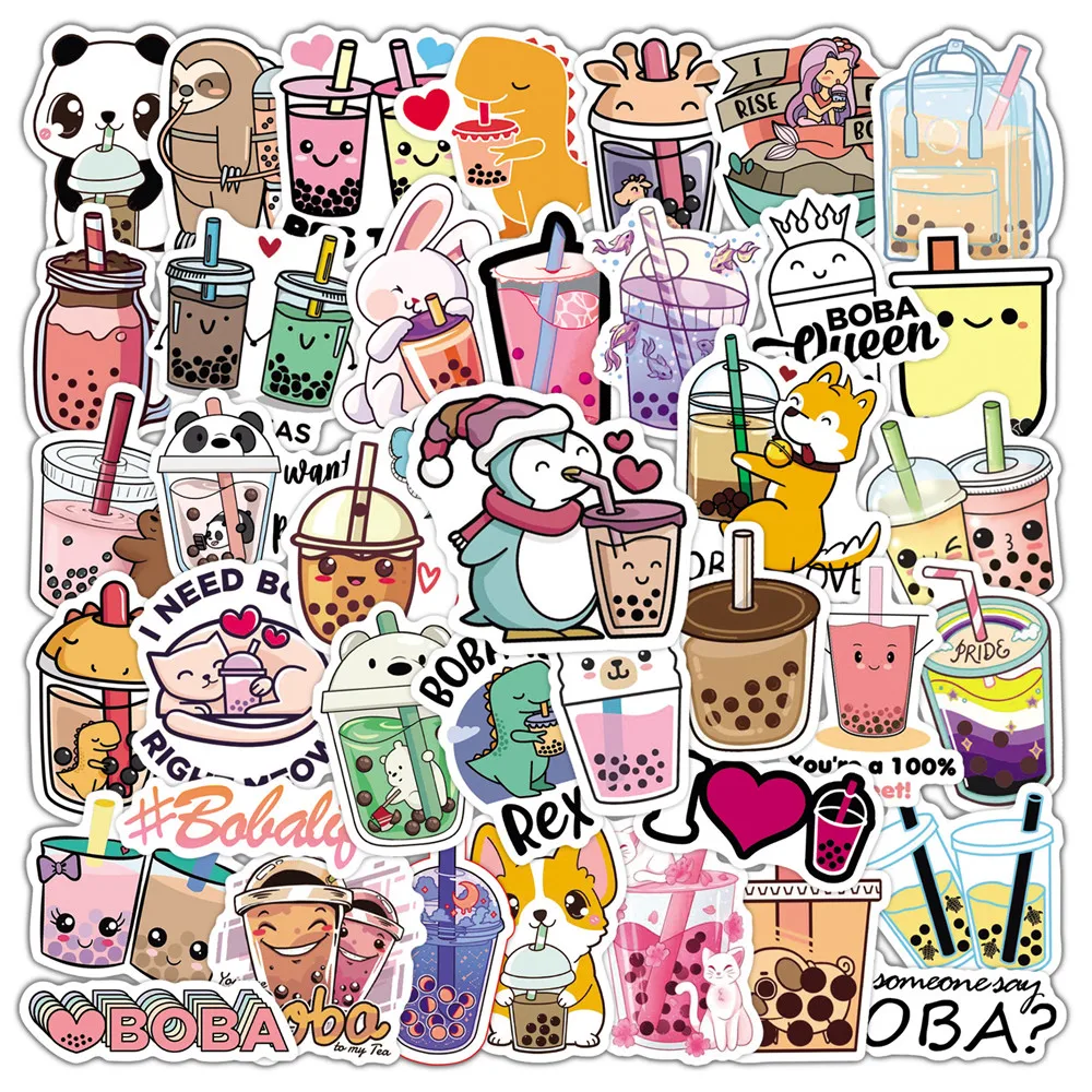 50pcs Bubble Tea Personalized Sticker For Notebooks Laptop Siutcase Adesivos Craft Supplies Scrapbooking Cute Stickers Aesthetic