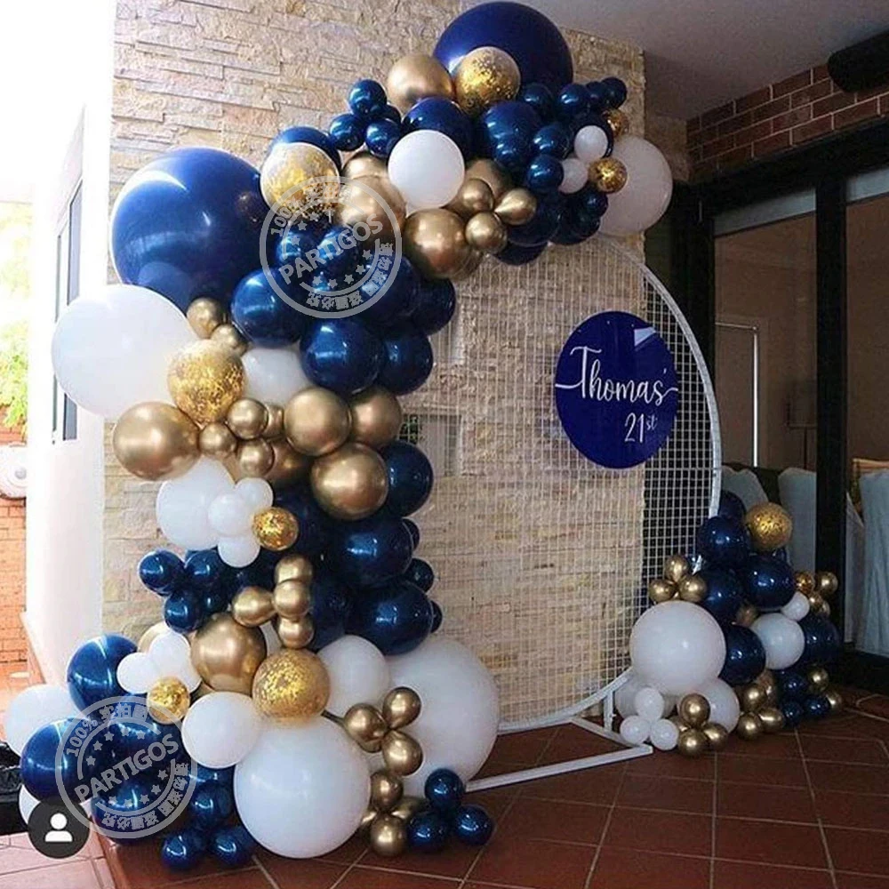 136pcs Navy Blue Gold White Balloon Garland Arch Kit Confetti Balloons For Baby Bridal Shower Birthday Party Wedding Decorations