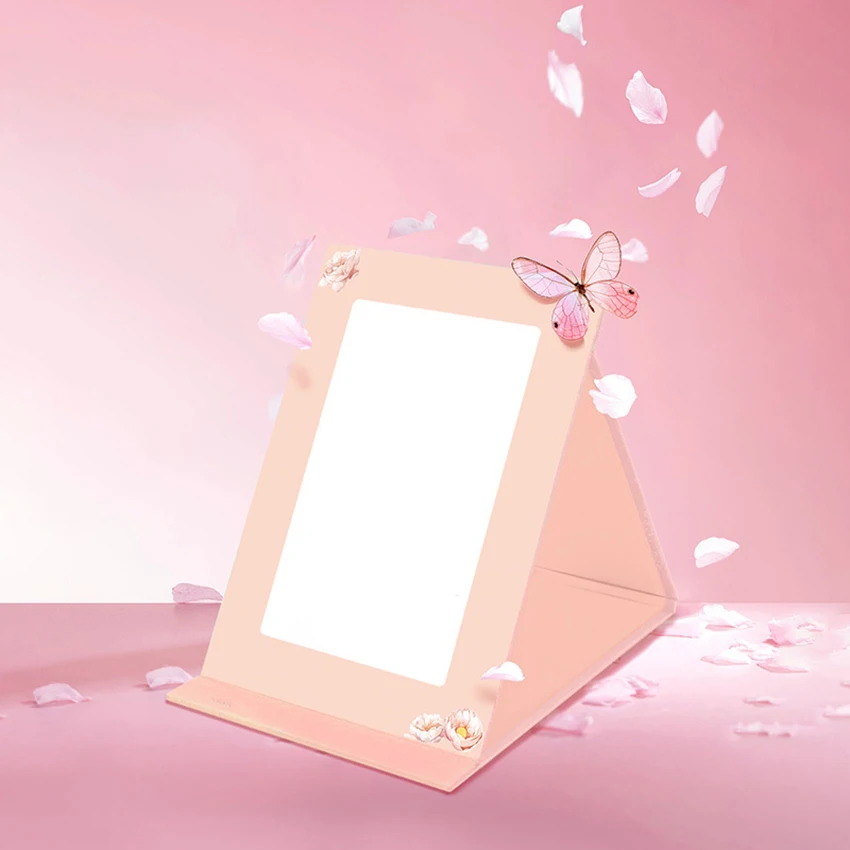 만화 데스크탑 플립 드레싱 미러 다기능 뷰티 스타일링 메이크업 거울 접는 포켓 화장 거울 화장품 도구