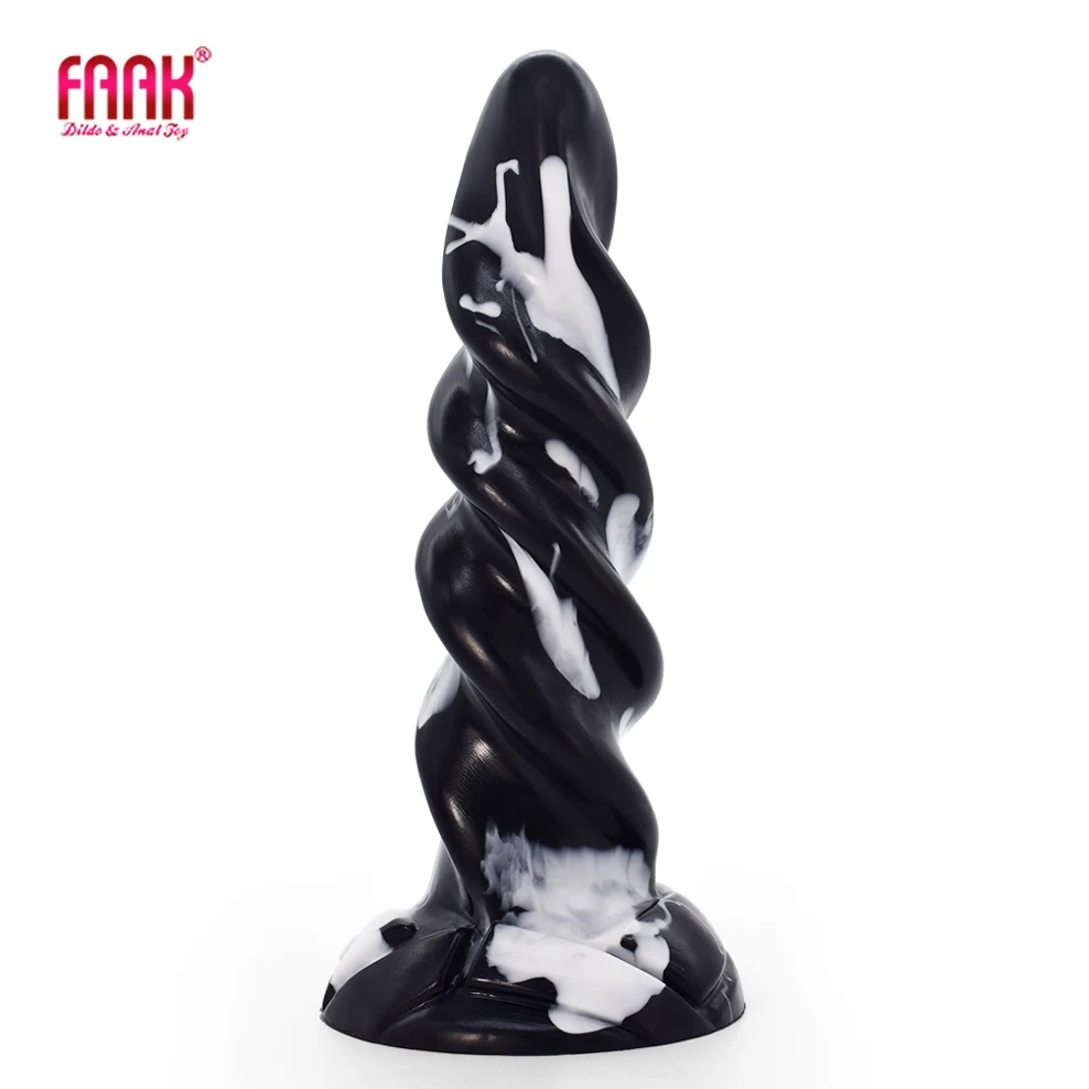 FAAK 2021 new arrival silicone twist anal plug female masturbator ribbed colorful dildo with suction cup sex toys for women