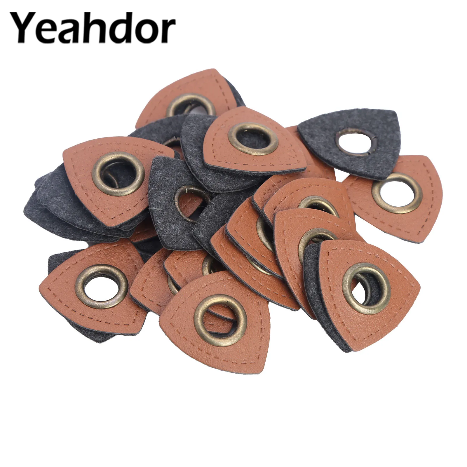 30 Pcs PU Leather Sew on Badges Patch Labels Inner 8mm Metal Brass Eyelets Grommets Patch DIY Knitting Sewing Applique for Purse