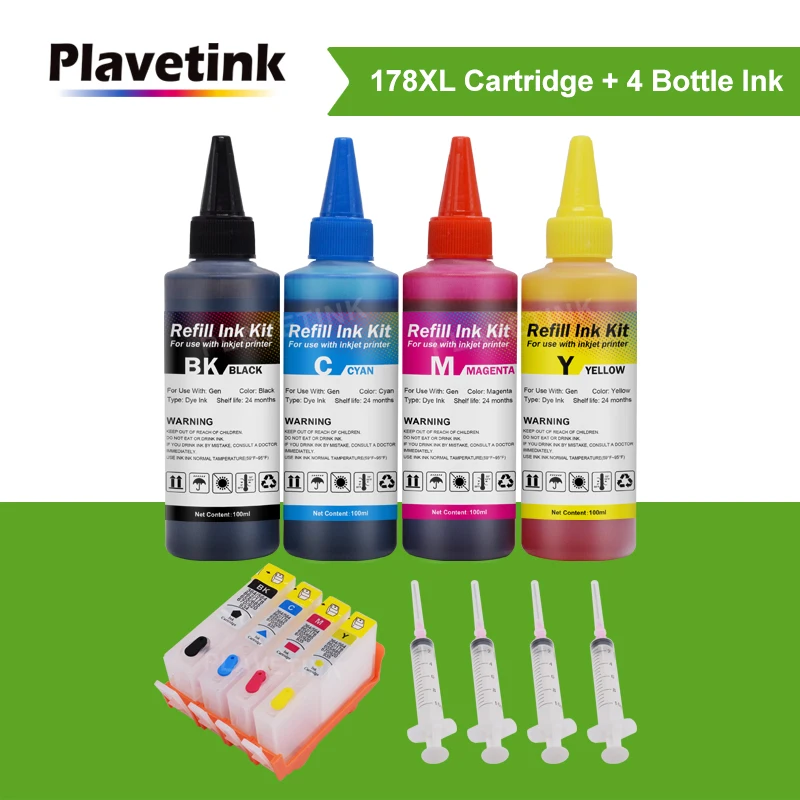 

Plavetink Refillable Ink Cartridge Replacement For HP 178 Photosmart 5510 6510 7510 B109a Printer + 400ml Bottle Ink refill kit